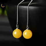 Chicken Yellow Beeswax Round Earrings S925 Silver Red Amber Eardrops