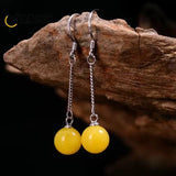 Chicken Yellow Beeswax Round Earrings S925 Silver Red Amber Eardrops