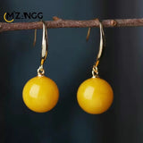 Chicken Yellow Beeswax Round Earrings S925 Silver Red Amber Eardrops