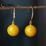 Chicken Yellow Beeswax Round Earrings S925 Silver Red Amber Eardrops