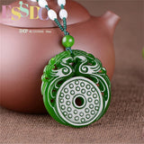Green Hetian Jadeite Hand Carved Phoenix Pendant Female Amulet Necklace
