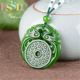 Green Hetian Jadeite Hand Carved Phoenix Pendant Female Amulet Necklace
