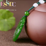 Green Hetian Jadeite Hand Carved Phoenix Pendant Female Amulet Necklace
