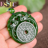 Green Hetian Jadeite Hand Carved Phoenix Pendant Female Amulet Necklace