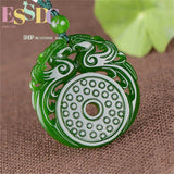 Green Hetian Jadeite Hand Carved Phoenix Pendant Female Amulet Necklace