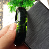 Chinese Ink Jade Carved Wide Band Bracelet Men's Women's Green Jewelry
