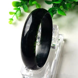 Chinese Ink Jade Carved Wide Band Bracelet Men's Women's Green Jewelry
