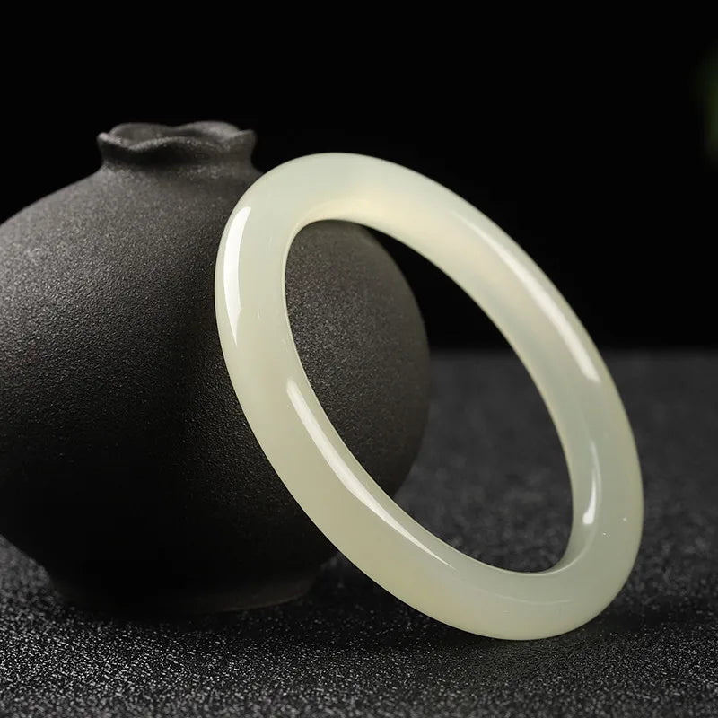 Natural Chinese Jade Hand Carved Round Bar Bracelet