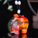 Chinese Jade Elephant Pendant Necklace Double-sided Carved Jadeite Charm