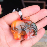 Chinese Jade Elephant Pendant Necklace Double-sided Carved Jadeite Charm