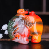 Chinese Jade Elephant Pendant Necklace Double-sided Carved Jadeite Charm