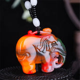 Chinese Jade Elephant Pendant Necklace Double-sided Carved Jadeite Charm
