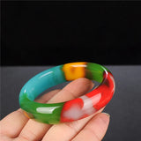 Chinese Colorful Jade Bracelet Hand-carved Wide Fine Jewelry Gift