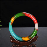 Chinese Colorful Jade Bracelet Hand-carved Wide Fine Jewelry Gift