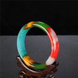 Chinese Colorful Jade Bracelet Hand-carved Wide Fine Jewelry Gift