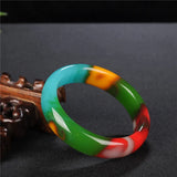 Chinese Colorful Jade Bracelet Hand-carved Wide Fine Jewelry Gift