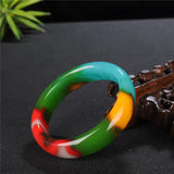 Chinese Colorful Jade Bracelet Hand-carved Wide Fine Jewelry Gift