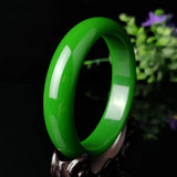 Chinese Green Jade Bracelet Hand-carved Wide Bangle for Mom and Girls