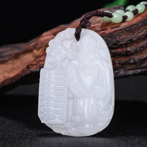 Chinese Green Jade Pendant God of Wealth Men Women Necklace