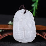 Chinese Green Jade Pendant God of Wealth Men Women Necklace