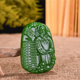 Chinese Green Jade Pendant God of Wealth Men Women Necklace