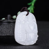 Chinese Green Jade Pendant God of Wealth Men Women Necklace