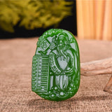 Chinese Green Jade Pendant God of Wealth Men Women Necklace