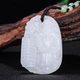 Chinese Green Jade Pendant God of Wealth Men Women Necklace