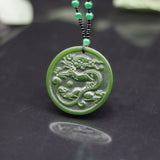 Chinese Green Jade Dragon Pendant Necklace Hand-Carved Charm Jewelry