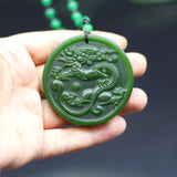Chinese Green Jade Dragon Pendant Necklace Hand-Carved Charm Jewelry