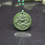 Chinese Green Jade Dragon Pendant Necklace Hand-Carved Charm Jewelry