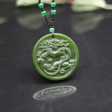 Chinese Green Jade Dragon Pendant Necklace Hand-Carved Charm Jewelry