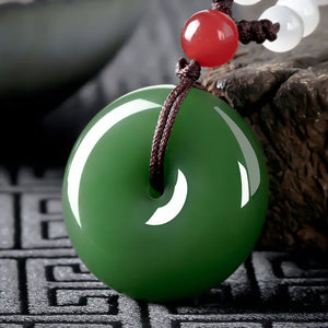 Chinese Green Jade Safety Buckle Pendant Necklace Hand-Carved Jadeite Amulet
