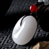 Chinese Green Jade Safety Buckle Pendant Necklace Hand-Carved Jadeite Amulet