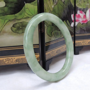 Hand Carved Guizhou Cui Round Jade Bracelet Jewelry Men Women Light Jade