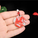 Chinese Hetian Red Jade Rose Flower Pendant Necklace Hand-Carved Charm