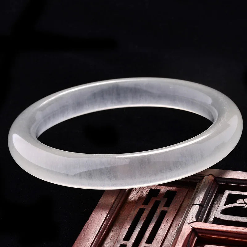 Chinese Ice Silk Jade Round Bracelet for Men and Women