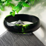 Green Natural Chinese Jade Wide Band Bracelet for Men and Women