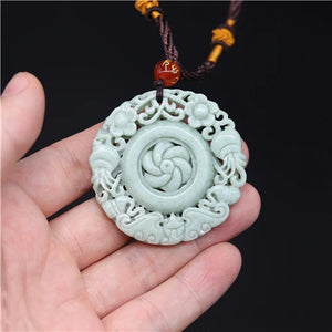 Chinese Jade Flower Bat Pendant Necklace Charm Jewelry