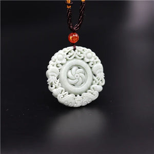 Chinese Jade Flower Bat Pendant Necklace Charm Jewelry