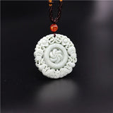 Chinese Jade Flower Bat Pendant Necklace Charm Jewelry
