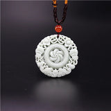 Chinese Jade Flower Bat Pendant Necklace Charm Jewelry