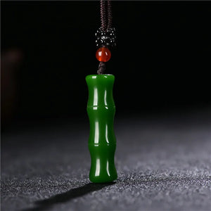 Green Hand-carved Bamboo Jade Pendant Necklace Men Women Agate Gift