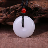 Chinese Jade Green Hand-carved Donut Pendant Necklace