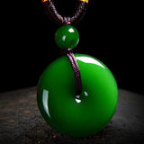 Chinese Jade Green Donut Pendant Boutique Necklace