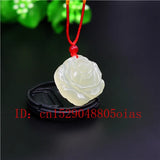 Chinese Jade Rose Flower Pendant Necklace Charm Carved Amulet