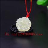 Chinese Jade Rose Flower Pendant Necklace Charm Carved Amulet