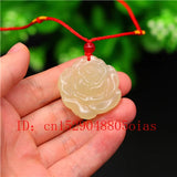 Chinese Jade Rose Flower Pendant Necklace Charm Carved Amulet