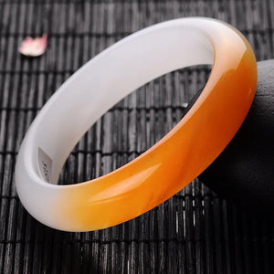 Natural Chinese Jade Yellow Hand-carved Bracelet Women Jewelry Gift