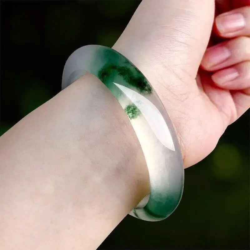 Natural Chinese Piaohua Hand-carved Jade Bracelet Women Jewelry